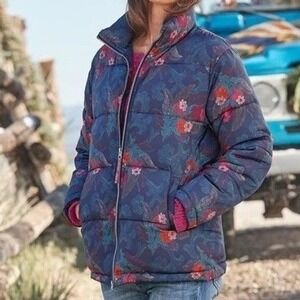 Sundance Women's Kimmy Puffer Coat Blue Floral Size S Insulated Boho Winter